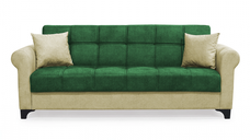 Canapea SALLY extensibila, 3 locuri, cu arcuri si lada depozitare, verde + bej, 217x80x83 cm