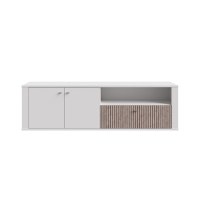 Comoda TV AMBRA, cu 2 usi si 1 sertar , alb + stejar Rovere, 196x42x58 cm - 1