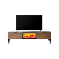 Comoda TV EMPOLI, cu semineu, bej + nuc, 180x36x50 cm - 1