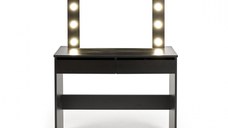 Masuta de toaleta HOLLYWOOD, cu oglinda si iluminare LED, negru, 94x43x140 cm