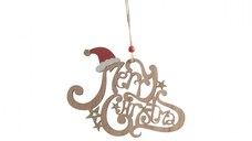 Ornament decorativ Merry Christmas, lemn, V2, 18x13 cm