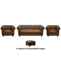 Set CHESTERFIELD 3-1-1, canapea extensibila 3 locuri si 2 fotolii fixe, maro - 1 Taburet Cadou - 1