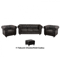 Set CHESTERFIELD 3-1-1, canapea extensibila 3 locuri si 2 fotolii fixe, negru + 1 Taburet Cadou - 1