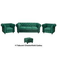 Set CHESTERFIELD 3-1-1, canapea extensibila 3 locuri si 2 fotolii fixe, verde + 1 Taburet Cadou - 1