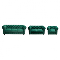 Set CHESTERFIELD 3-2-1, canapea fixa 3 locuri, canapea fixa 2 locuri si 1 fotoliu fix, verde - 1