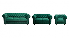 Set CHESTERFIELD 3-2-1, canapea fixa 3 locuri, canapea fixa 2 locuri si 1 fotoliu fix, verde