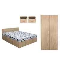 Set dormitor ALMA, 4 piese, pat 140x200 cm, dulap 2 usi, 2 noptiere, sonoma - 1