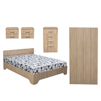 Set dormitor ALMA, 5 piese, pat 180x200 cm, dulap 4 usi, comoda, 2 noptiere, sonoma - 1