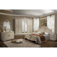 Set Dormitor AMALFI, 5 piese, dulap 6 usi cu oglinda, pat 160x200, comoda si oglinda, alb, 160x200 - 1