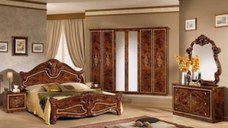 Set Dormitor AMALFI, 5 piese, Dulap 6 usi cu oglinda, Pat 160x200, comoda si oglinda, nuc, 160x200