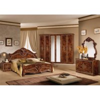 Set Dormitor AMALFI, 5 piese, Dulap 6 usi cu oglinda, Pat 160x200, comoda si oglinda, nuc, 160x200 - 1