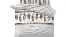 Set lenjerie de pat Feathers, 1 persoana, 140x220 cm, gri + pene