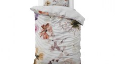 Set lenjerie de pat Lovely Flowers, 1 persoana, 140x220 cm, alb