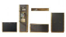 Set Living SOFIA Z.A., 4 corpuri si Comoda SO 12, 2 usi, soft close, corp artisan, fronturi MDF artisan + negru, 430x39x198 cm