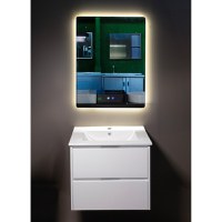 Set mobilier baie PVC alb Andra YJ-60-600 cu lavoar ceramic si oglinda cu LED antiaburire 60 cm - 1