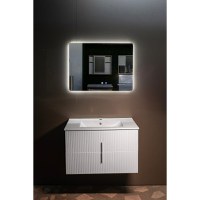 Set mobilier baie PVC alb riflat Cristina YJ-064-600 cu lavoar ceramic si oglinda cu LED antiaburire 60 cm - 1