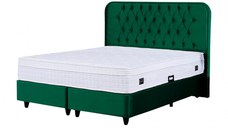 Set Pat tapitat CROWN, 160x200 cm, lada depozitare, verde + Saltea CROWN, cu arcuri, 160x200 cm, H 27 cm