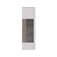 Vitrina stanga AMBRA, cu usa de sticla, 5 rafturi, alb + stejar Rovere, 64x42x205 cm - 1