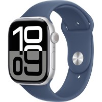 Apple Watch Series 10, GPS + Cellular, 46mm, Silver Aluminium Case, Sport Band, Denim, M/L - 1