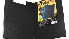 Clipboard Dublu A4 Deli, Negru, Buzunar Interior, Carton Acoperit cu Plastic