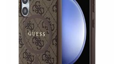 Guess Husa 4G Leather Metal Logo MagSafe Samsung Galaxy S24 Maro