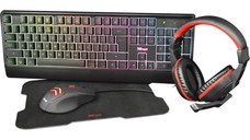 Kit gaming Tastatura + Mouse + Pad + Casti Trust Ziva, 4 in 1, Negru/Rosu