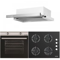 Pachet Incorporabil Cuptor electric Hausberg HB-8051IN, Clasa A, 76L, 2000W, Negru/Inox, Plita incorporabila HB-567NG, Gaz, 4 arzatoare, fonta, Sticla, Hota incorporabila telescopica HB-1285IN, Putere de absorbtie 420 m3/h, 2 motoare, 60 cm, Alb - 1