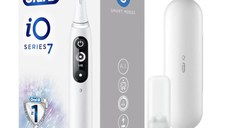 Periuta de dinti electrica Oral-B iO7, Tehnologie Magnetica si Micro-Vibratii, Display LED, Timer vizibil, 5 moduri, 1 capat, Suport rezerve, Trusa de calatorie, Alb