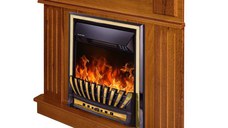 Semineu electric Art Flame 3D Marina de colt nut & Meridian cu lemne, Efect de flacara reala, Termostat reglabil, Telecomanda, 2000 W