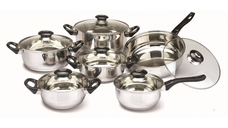 Set oale inox FLORIA ZLN-1167, 12 piese (6 oale inox+6 capace sticla termorezistenta), Manere bachelita, Fund dublu, inclusiv inductie