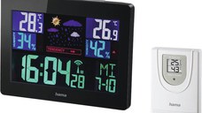 Statie meteo Hama EWS-1400, Afisaj color, Higrometru, Termometru, Functie Alarma, Ceas DCF, Negru