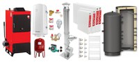 Pachet Centrala pe combustibil solid Fiama D2-25 Putere 29 kW, cu Ventilator si Automatizare, Puffer 800 litri, Cos inox, Radiatoare Otel, Boiler Termoelectric, Pompa, Vas Expansiune si Fitinguri - 1