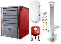 Pachet Centrala pe lemne FORNELLO SAUNA RED 30 kw echipata cu pompa de circulare, cos inox, boiler termoelectric 100l, vas expansiune si kit montaj - 1