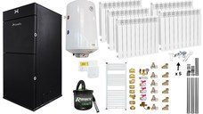 Pachet Centrala peleti Fornello Pellet King 25 kw, complet echipata, pompa circulatie, vas expansiune, automatizare, Calorifere aluminiu, Boiler, kit evacuare 3.5 ml, Aspirator Cenusa, Termostat Salus 091FLRFV2 si Fitinguri