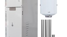 Pachet Centrala termica compacta pe peleti Fornello Rossi Camino Compact 25 kw, pompa de circulatie, vas expansiune, tiraj fortat, Ecodesign, A+, Boiler Termoelectric Fornello 100l si kit evacuare 80 mm, 3,5 metri