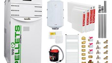 Pachet Centrala termica pe peleti Fornello Lidya Compact 25 kw, pompa Grundfos, arzator inox, curatare mecanica arzator si schimbator, A+, Kit evacuare 3.5 ml, Boiler Fornello 100 l, Termostat Salus 091FLRFV2, Aspirator, Radiatoare si Kit montaj