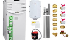 Pachet Centrala termica pe peleti Fornello Lidya Compact 25 kw, pompa Grundfos, arzator inox, curatare mecanica arzator si schimbator, A+, Kit evacuare 3.5 ml, Boiler Fornello 100 l, Termostat Salus 091FLRFV2, Aspirator si Kit montaj