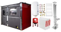 Pachet incalzire si apa calda 2 camere Termosemineu FORNELLO STAR Red 34 kw pe combustibil solid prevazut cu plita si cuptor pentru gatit, echipat cu pompa de circulare, cos inox, boiler termoelectric 100l, vas expansiune, kit montaj si calorifere - 1