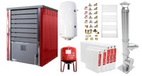 Pachet incalzire si apa calda 4 camere Centrala pe lemne FORNELLO SAUNA RED 30 kw echipata cu pompa de circulare, cos inox, boiler termoelectric 100l, vas expansiune, kit montaj si calorifere - 1