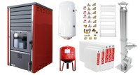 Pachet incalzire si apa calda 4 camere Termosemineu FORNELLO SUPERNOVA RED 38 KW pe combustibil solid ( lemn,carbune,bricheti ), echipat cu pompa de circulare, cos inox, boiler termoelectric 100l, vas expansiune, kit montaj si calorifere - 1