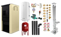 Pachet Termosemineu pe lemne, brichete si carbune Fornello Monza Ivory 27 kW, Cos inox, Kit evacuare interior, Boiler Termoelectric, Vas Expansune, Pompa si Fitinguri Montaj  - 1