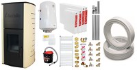 Pachet Termosemineu pe peleti Fornello Royal Ivory 18 kW, complet echipat cu pompa, teava hidronix, vas expansiune, automatizare, culoare crem, Boiler, kit evacuare 3.5 ml, Termostat Salus 091FLRFV2 Aspirator Cenusa, Calorifere si Fitinguri - 1