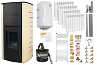 Pachet Termosemineu pe peleti Fornello Royal Ivory 18 kW, complet echipat cu pompa, vas expansiune, automatizare, culoare crem, Calorifere aluminiu, Boiler, kit evacuare 3.5 ml, Aspirator Cenusa, Termostat Salus 091FLRFV2 si Fitinguri - 1