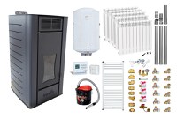 Pachet Termosemineu peleti Fornello Premium W22, 25 kw, culoare Black, complet echipat, calorifere aluminiu, pompa circulatie, vas expansiune, automatizare, kit evacuare 3.5 ml, Boiler Termoelectric Fornello 100 l, Termostat Computherm Q3 RF, Aspirat - 1