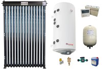 Sistem solar presurizat, panou Fornello 15 Tuburi Heat Pipe, boiler cu 2 serpentine si rezistenta electrica Eldom 150 litri, pompa 25-60, controller, vas expansiune, antigel, supapa 1/2, aerisitor 1/2 - 1