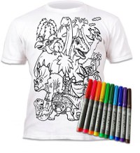 Tricou de colorat cu markere lavabile - Dinozauri - 1