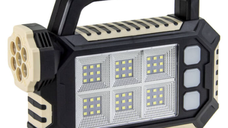 Lanterna solara HS-8029-7-A multifunctionala cu 3 surse de lumină: 7 LED-uri SMD în față, 54 LED-uri SMS pe lateral, 3 mini panouri LED-uri pe lateral