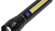 Lanterna TD-C82 cu LED CREE 5 W, LED lateral COB 5 W, acumulator integrat, zoom telescopic