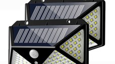 Set 2 Lampi ULTRA 100 LED Solare cu senzor de miscare si lumina 3 moduri ILUMINARE