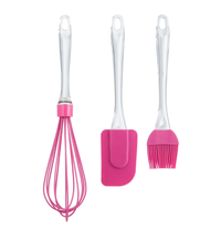 Set 3 ustensile patiserie (tel perie de uns si spatula) ROZ Maner cu Sclipici - 1